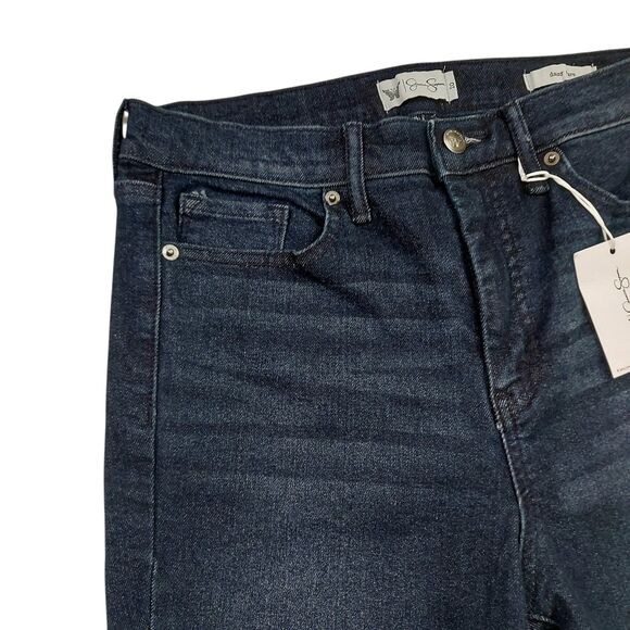 Jessica Simpson Daisy Flare Jeans Womens 10 Blue Dark Wash Stretch Raw Hem Denim - Picture 3 of 13